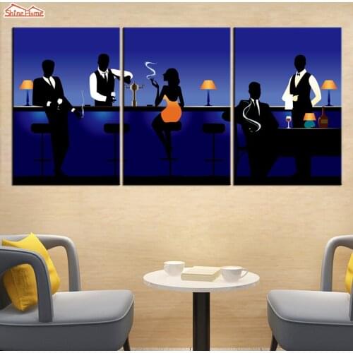 ShineHome-Modern 3pcs Wall Art Canvas Prints Paintings Triptych Silhouette Pictures for Cafe Coffee Bar Hall Dining Room Decor
