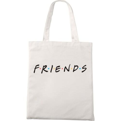 Friends Letter Print Shopping Bag Graphic Tote Harajuku Shopper Bag Women Canvas Shoulder Bag Large-capacity Book Bags For Girls
