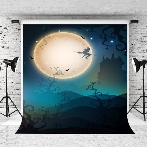 VinylBDS Happy Halloween Photographic Backdrop Bat Witch Devil Castle Background Moon Horrifying Night Photo For Studio