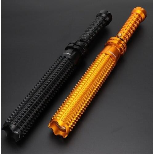 Retractable Focusing Spiked Club Flashlight Outdoor Emergency Self-Defense Patrol Long Flashlight