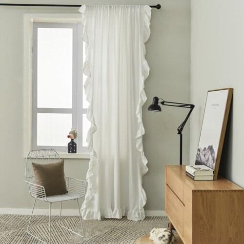 Cilected White/Grey Lotus Leaf Lace Curtains Nordic Minimalist Ins Pure Cotton Semi-Shading Bedroom Wear Rod Curtains Home Decor