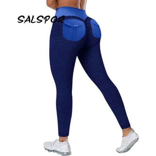 SALSPOR Sexy Pockets Leggings Women Plus Size Fitness Push Up Legging Push Up Seamless Females Booty Lifting Pants Workout