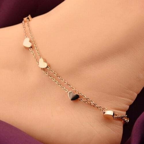 Rose gold color heart anklet for women