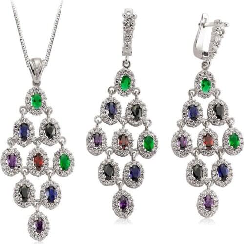 Silver Colorful Cubic Zirconia Women 'S Set