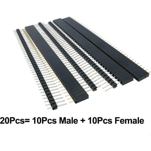 10PCS 40 Pin 1x40 Single Row Male and Female 2.54 Breakable 40Pin Header 40P PCB JST Connector Strip for Arduino Black