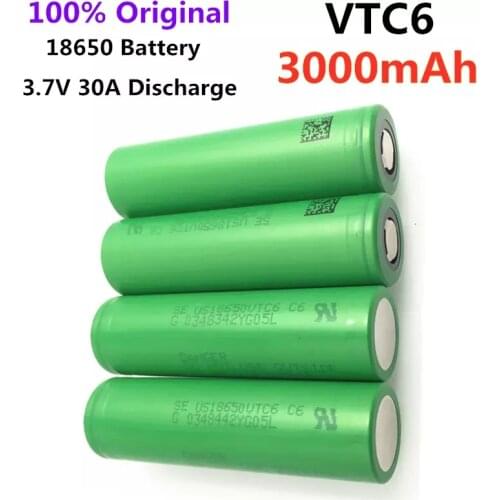 100% Original 3.7v 18650 VTC6 3000mah Lithium Rechargeable Battery US18650VTC6 30A Discharge for Flashlight Toys