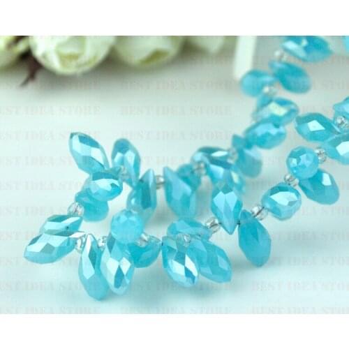 100pcs 6x12mm Lake Blue Plating Color Briolette Pendants Waterdrop Crystal Glass Jewelry Loose Teardrop Beads DIY