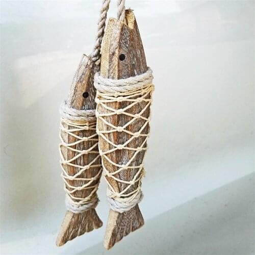 2Pcs x Wooden Hanging Fish Coastal Village Handicrafts Nautical Home Wall Decor
