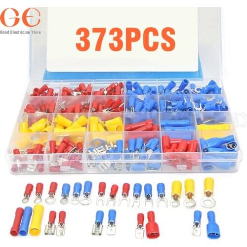 373Pcs 24value Assorted Insulated Electrical Wire Terminals Crimp Connector Spade Butt Ring Fork Set #4 to 1/4"
