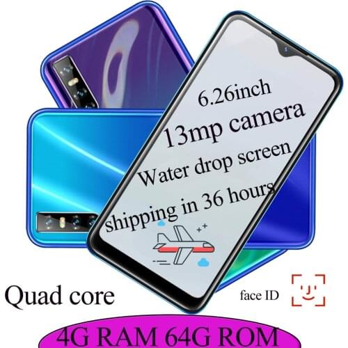 4G RAM Android Mobile phone C19 6.26 inch 64G ROM 13mp HD Camera Water Drop Full Screen Quad Core Face ID Unlocked Smartphones