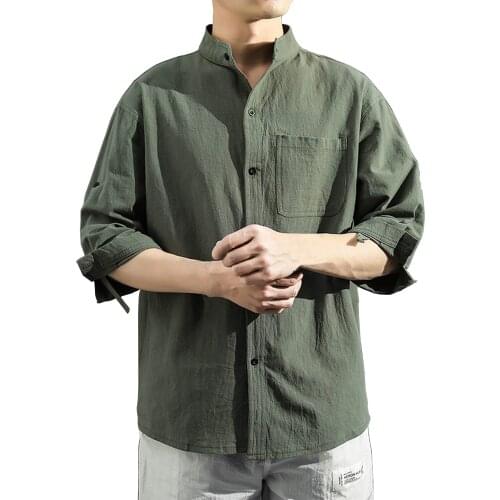 59# Mens Linen Blouse Short Sleeve Baggy Buttons Summer Solid Comfortable Pure Cotton And Linen Casual Loose Holiday Shirts Tops