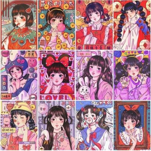 5D Diy Full Diamond Painting Cartoon Girl Picture Diamond Embroidery Portrait Cross Stitch Kits Mosaic Home Wall Decor Art Gift