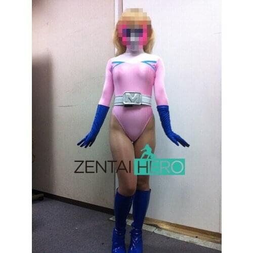 No Helmet! Heroine Pink Lycra Cosplay Costume Sexy Lady Hero Zentai Leotard Spandex Woman Cosplay Bodysuits