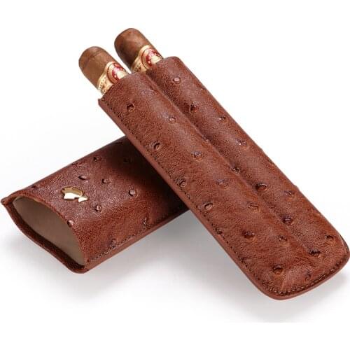 Cigar case portable cow leather ostrich skin cigar moisturizing box cigar holster can store 2 sticks gift boxes CF-0403