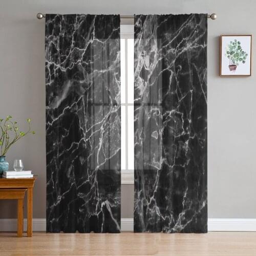Black Marble Tulle Sheer Window Curtains for Living Room Kitchen Children Bedroom Voile Hanging Curtain