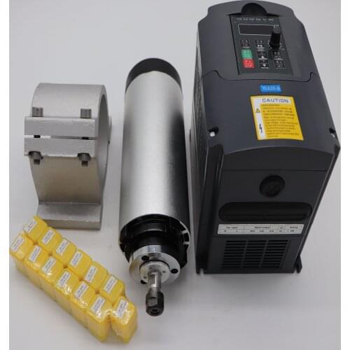 1.5KW air cooling spindle motor 80mm diameter ER11 24000rpm+ 1 piece 1.5kw inverter+1 spindle support+ 13 pieces ER11 collet