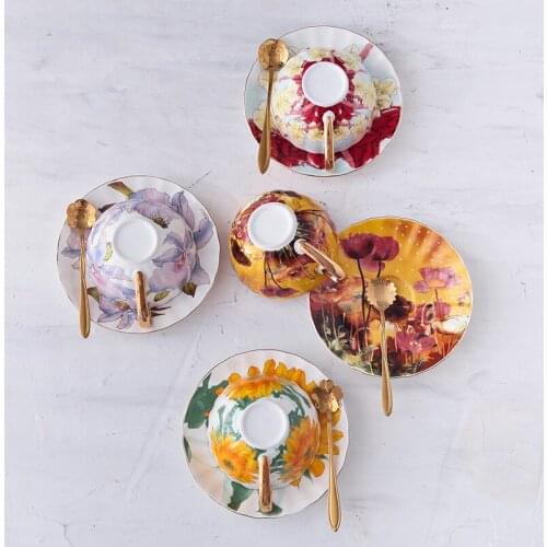 European Luxury Ceramic Coffee Cup Set Pastoral Floral Porcelain Tea Drinkware Wedding Gifts