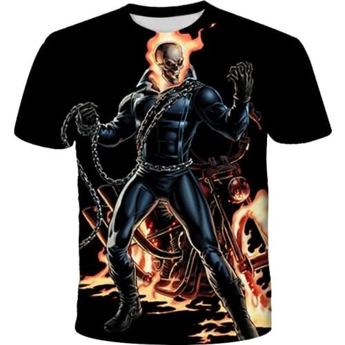 New Pattern Summer Ghost Rider T Shirt Kids Boy Girl The Skull Printing Harajuku Style Cool Baby Tops Cool Pattern Short Sleeve