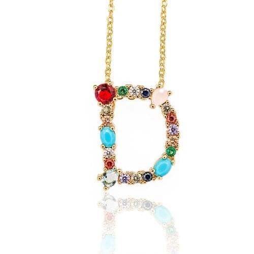 Gold Rainbow Zircon Initial Necklace Multicolor CZ Necklace Personality Letter Necklace Ladies Jewelry Accessories Womens Gifts