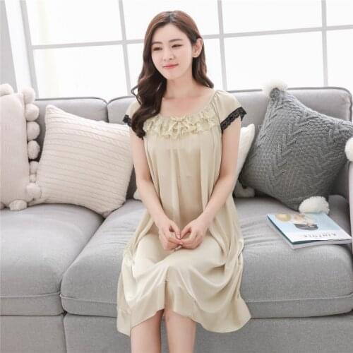 Pregnancy Summer Silk Nightgown Nightdress for Women Plus Size Ladies Lingerie Pajama Maternity Sleepwear Pregnant Nightwear