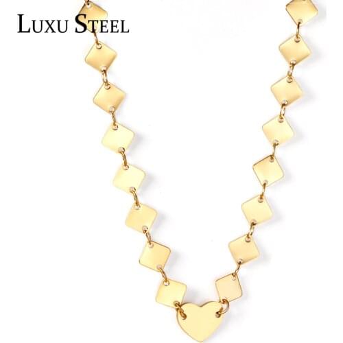 LUXUSTEEL Ladies Necklace Heart Shape Pendant Stainless Steel Geometric Pig Nose Chain Necklace Gold Silver Color Gift Jewelry