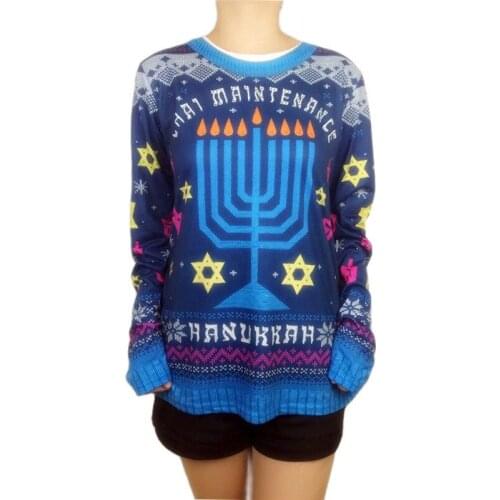 Cute 3D Print Sparkly Rhinestone Hanukkah T Shirt for Women Kawaii Ladies Hanukkah Holiday Glitter Ugly Christmas T Shirts
