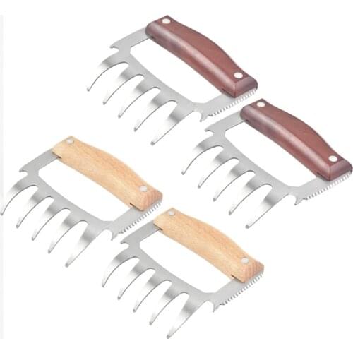 Meat Shredder Claws Multifunctional BBQ Meat Cutter Stainless Steel Wooden Handle Bear Claws for Shredding Pulling