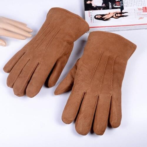 Mens Winter Super Warm Real Leather Gloves Fur lining Gloves Suede Leather Fur Gloves Outdoor Ski Gloves