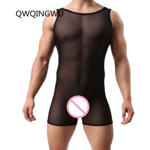 Men Undershirts Sexy Bodysuits Breathable Mesh Men Leotard Male Body Building Singlet Underwear Shapewear for Men Undershirts