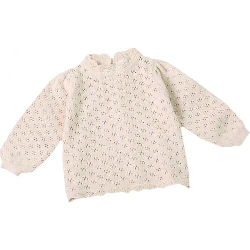 Korean Style Solid Color Hollow Out Pullovers Tops Baby Girls Clothes Spring Autumn Baby Girls Sweater Kids Pullovers Sweater