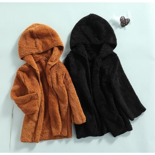 2-7Y Autumn Winter Toddler Kids Baby Girls Boys Fur Casual Coats Children Open Front Solid Long Sleeve Hooded Warm Outerwear