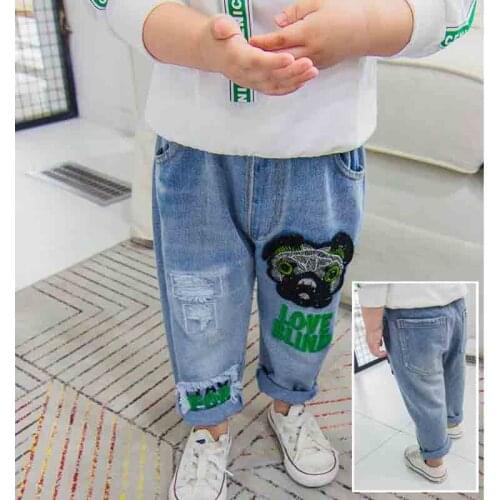 2-8 Years Cartoon Baby Boy Jeans Kids Children Broken Hole Pants Baby Boys Jeans Kids Trousers Clothes 2019 Spring Autumn Summer