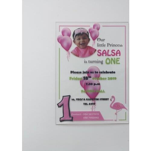 Popular elegant birthday invitation card baby photo clear acylic invitations transparent with pocket envelop personalize text