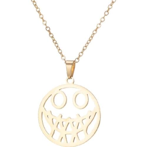 Gold Silver Color Hollow Smiley Face Choker Necklace Funny Smile Pendant Necklace For Women Girl Stainless Steel Hiphop Jewelry