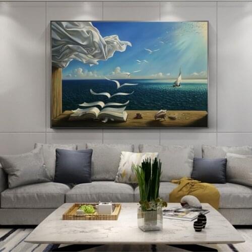 Salvador Dali Oil Painting The Waves Book Sailboat Wall Paintings On Canvas Surrealism Art Posters and Prints Wall Art Pictures