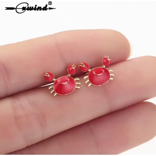 Cxwind Charm Enamel Sea Animal Stud Earring Gold Cute Enamel Post Earrings Sea Crab Earring for Women Girls Unique Jewelry Gift