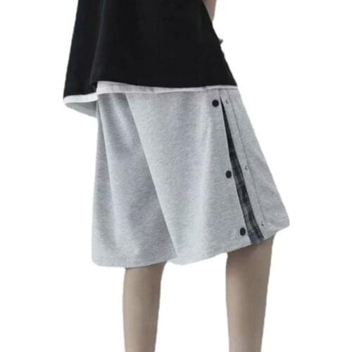 Shorts Men Leisure Solid Color Side Button Streetwear Hip-hop Loose Summer Fitness Harajuku Short Trousers Men Sweat Shorts