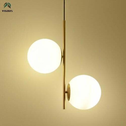 Nordic Minimalism Brush Gold Lustre E27 Led Pendant Lights 2 Light Luminiaria Glass Globe Pendant Lamp Suspend Lamp Droplight