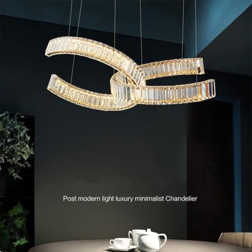 Modern Luxury Crystal Round LED Chandelier Nordic Art Stainless Steel Gold Silver Crystal Hanging Light Restaurant Chandelier