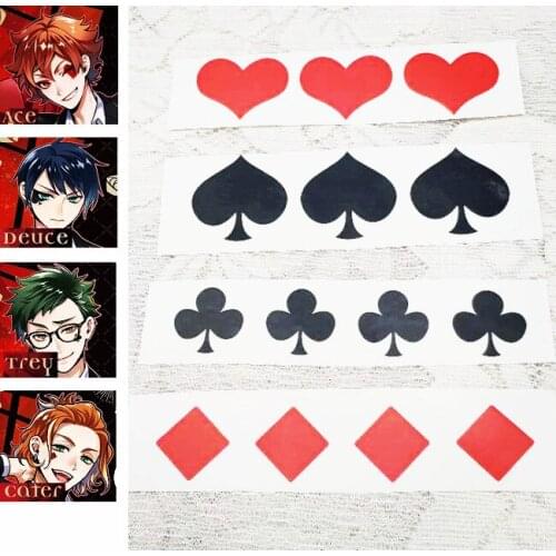 Japanese Anime Ace Deuce Treu Cater Cosplay Tattoos Red Heart Black Heart Diamond Tattooing Stickers Cosplay Costume Accessory