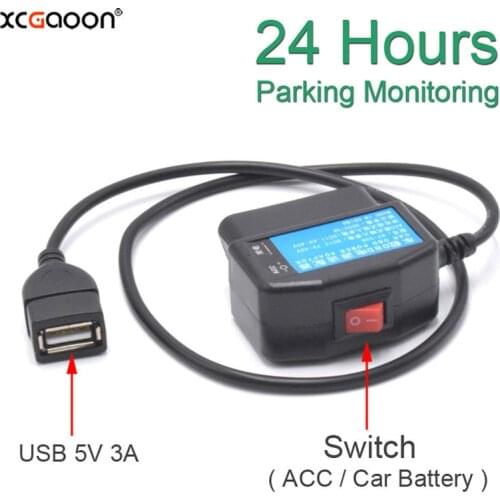 24h Output 5V 3A USB Ports Car OBD Cigarette Adapter Lighter Power Box With Switch and 0.5meter Wire For DVR Cellphone Charging