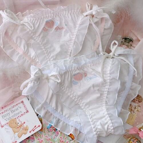 Japanese Lolita Soft Girl Embroidered Peach Lace-up Lace-up Ruffled Girl Pure Desire Pure Cotton Sexy Underwear