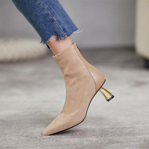 Short boots women high heels 2021 new wild spring and autumn sexy pointed elastic boots