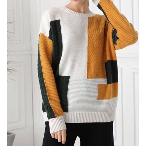 Winter 2020 New Fashion basic sweater female pullover o-neck long sleeves color patchwork cashmere Women sweater
