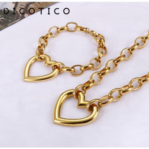 Heart Jewelry Sets For Women Gold Silver Color Chain Stainless Steel Necklace Bracelet Set Women Fashion Accessories Choker 2021