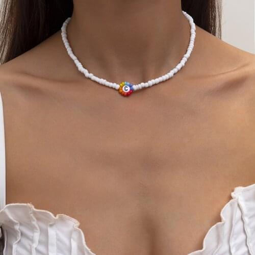 2021 colorful beads letter choker necklace for women girls white vintage strand neck chain collar collier femme fashion trendy