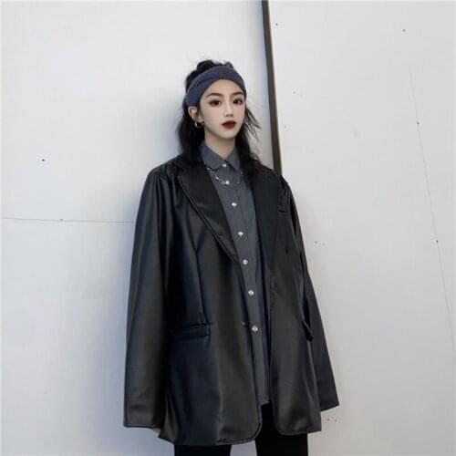 Winter Black Leather Jacket Women Korean Thin Loose Moto Jacket Female 2021 Spring Fashion Streetwear Lady Outerwear Biker Coats