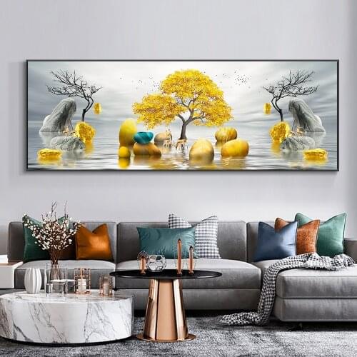 Golden Trees Deer Canvas Printings And Posters Abstract Wall Art For Room Decor Landscape Wall Painting Nordic Poster Artwork