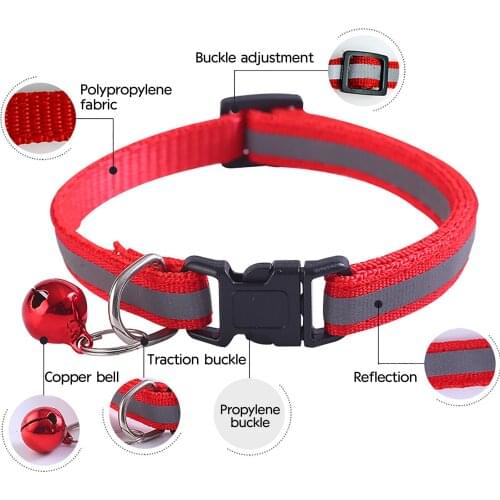 1PC Reflective Breakaway Cat Collar Neck Ring Necklace Bell Pet Products Safety Elastic Adjustable With Soft Material 19-32cm