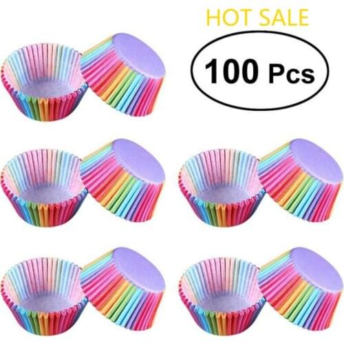 100 Pcs Rainbow Baking Cup Liner Baking Mold Round Shape Silicone Cupcake Mould Maker Mold Tray DIY Cake Decorating Tools